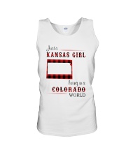 KANSAS GIRL LIVING IN COLORADO WORLD Unisex Tank tile