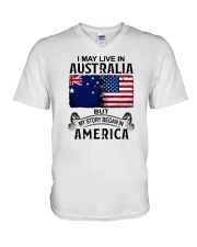 LIVE IN AUSTRALIA BEGAN IN AMERICA V-Neck T-Shirt tile