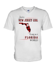 JERSEY GIRL LIVING IN FLORIDA WORLD V-Neck T-Shirt thumbnail