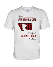 MINNESOTA GIRL LIVING IN MONTANA WORLD V-Neck T-Shirt tile