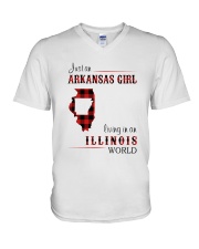 ARKANSAS GIRL LIVING IN ILLINOIS WORLD V-Neck T-Shirt thumbnail