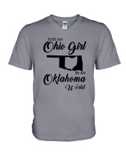 JUST AN OHIO GIRL IN AN OKLAHOMA WORLD V-Neck T-Shirt thumbnail
