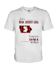 JERSEY GIRL LIVING IN IOWA WORLD V-Neck T-Shirt thumbnail