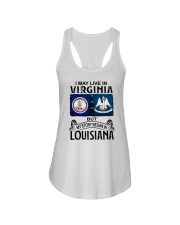 LIVE IN VIRGINIA BEGAN IN LOUISIANA Ladies Flowy Tank tile