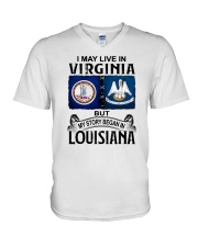 LIVE IN VIRGINIA BEGAN IN LOUISIANA V-Neck T-Shirt tile