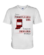 PENNSYLVANIA GIRL LIVING IN INDIANA WORLD V-Neck T-Shirt thumbnail