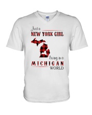 NEW YORK GIRL LIVING IN MICHIGAN WORLD V-Neck T-Shirt thumbnail