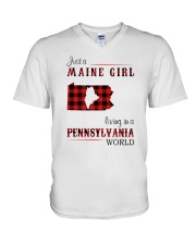 MAINE GIRL LIVING IN PENNSYLVANIA WORLD V-Neck T-Shirt tile