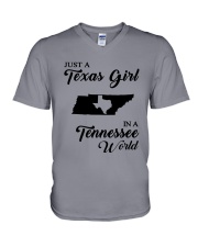 JUST A TEXAS GIRL IN A TENNESSEE WORLD V-Neck T-Shirt thumbnail
