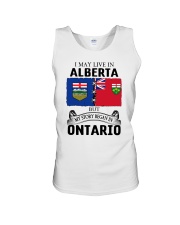 LIVE IN ALBERTA BEGAN IN ONTARIO ROOT Unisex Tank tile