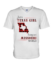 TEXAS GIRL LIVING IN MISSOURI WORLD V-Neck T-Shirt thumbnail