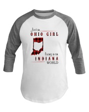 OHIO GIRL LIVING IN INDIANA WORLD Baseball Tee thumbnail
