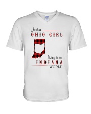 OHIO GIRL LIVING IN INDIANA WORLD V-Neck T-Shirt thumbnail