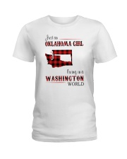 OKLAHOMA GIRL LIVING IN WASHINGTON WORLD Ladies T-Shirt thumbnail