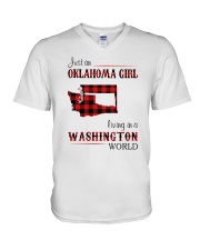 OKLAHOMA GIRL LIVING IN WASHINGTON WORLD V-Neck T-Shirt thumbnail