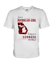 MICHIGAN GIRL LIVING IN GEORGIA WORLD V-Neck T-Shirt thumbnail