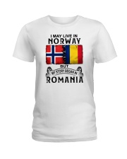 LIVE IN NORWAY BEGAN IN ROMANIA Ladies T-Shirt thumbnail