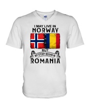 LIVE IN NORWAY BEGAN IN ROMANIA V-Neck T-Shirt thumbnail