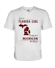 FLORIDA GIRL LIVING IN MICHIGAN WORLD V-Neck T-Shirt thumbnail