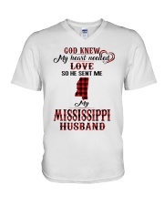 He Sent Me My Mississippi Husband V-Neck T-Shirt tile