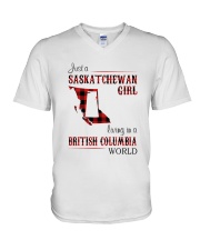 SASKATCHEWAN GIRL LIVING IN BC WORLD V-Neck T-Shirt thumbnail