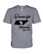 JUST A WISCONSIN GIRL IN A TENNESSEE WORLD V-Neck T-Shirt thumbnail