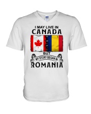 LIVE IN CANADA BEGAN IN ROMANIA V-Neck T-Shirt tile