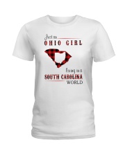 OHIO GIRL LIVING IN SOUTH CAROLINA WORLD Ladies T-Shirt tile