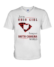 OHIO GIRL LIVING IN SOUTH CAROLINA WORLD V-Neck T-Shirt tile