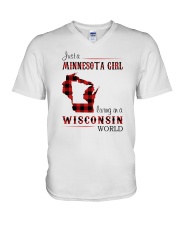 MINNESOTA GIRL LIVING IN WISCONSIN WORLD V-Neck T-Shirt thumbnail