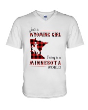 WYOMING GIRL LIVING IN MINNESOTA WORLD V-Neck T-Shirt thumbnail