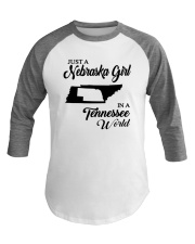 JUST A NEBRASKA GIRL IN A TENNESSEE WORLD Baseball Tee thumbnail
