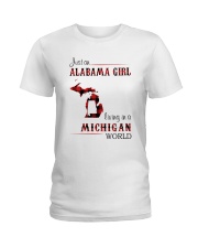 ALABAMA GIRL LIVING IN MICHIGAN WORLD Ladies T-Shirt tile