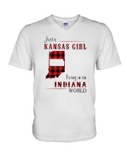 KANSAS GIRL LIVING IN INDIANA WORLD V-Neck T-Shirt thumbnail