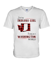 INDIANA GIRL LIVING IN WASHINGTON WORLD V-Neck T-Shirt thumbnail