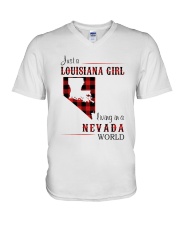 LOUISIANA GIRL LIVING IN NEVADA WORLD V-Neck T-Shirt thumbnail