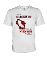 CALIFORNIA GIRL LIVING IN WISCONSIN WORLD V-Neck T-Shirt thumbnail