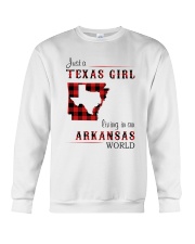 TEXAS GIRL LIVING IN ARKANSAS WORLD Crewneck Sweatshirt thumbnail