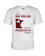 NEW YORK GIRL LIVING IN MINNESOTA WORLD V-Neck T-Shirt thumbnail