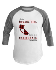 NEVADA GIRL LIVING IN CALIFORNIA WORLD Baseball Tee tile