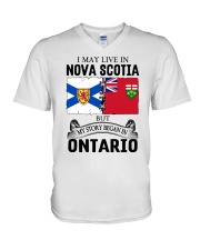 LIVE IN NOVA SCOTIA BEGAN IN ONTARIO ROOT V-Neck T-Shirt thumbnail