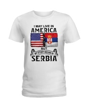 LIVE IN AMERICA BEGAN IN SERBIA Ladies T-Shirt tile