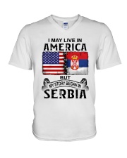 LIVE IN AMERICA BEGAN IN SERBIA V-Neck T-Shirt tile