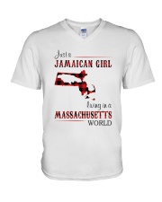 JAMAICAN GIRL LIVING IN MASSACHUSETTS WORLD V-Neck T-Shirt tile