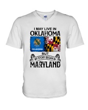LIVE IN OKLAHOMA BEGAN IN MARYLAND V-Neck T-Shirt tile