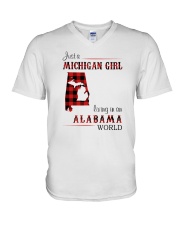 MICHIGAN GIRL LIVING IN ALABAMA WORLD V-Neck T-Shirt thumbnail