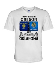 LIVE IN OREGON BEGAN IN OKLAHOMA V-Neck T-Shirt tile