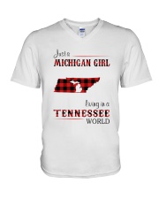 MICHIGAN GIRL LIVING IN TENNESSEE WORLD V-Neck T-Shirt thumbnail
