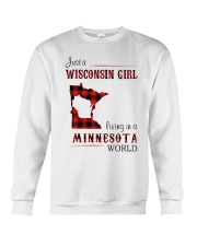 WISCONSIN GIRL LIVING IN MINNESOTA WORLD Crewneck Sweatshirt thumbnail