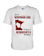 WISCONSIN GIRL LIVING IN MINNESOTA WORLD V-Neck T-Shirt thumbnail